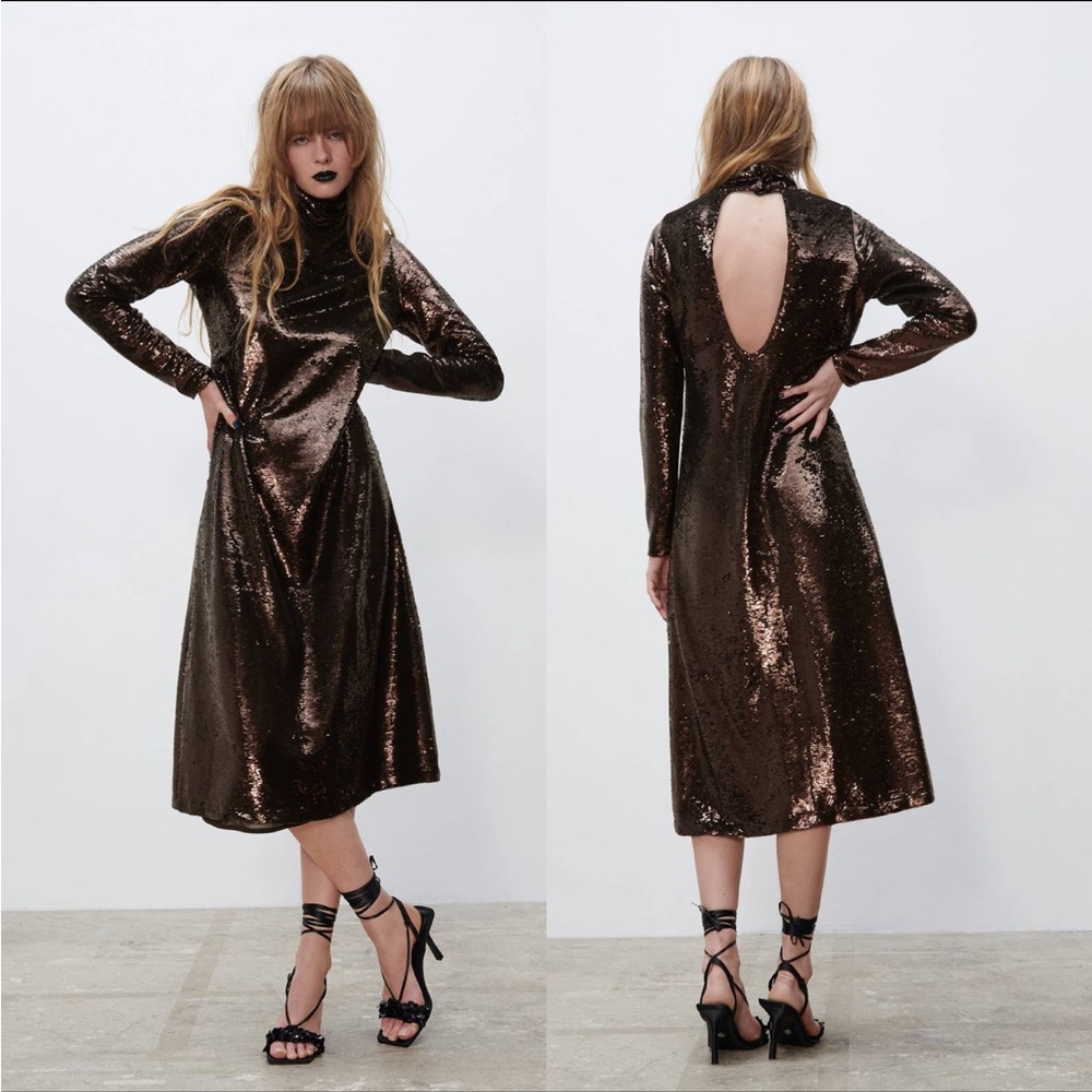 ZARA LIMITED EDITION Brown
Bronze Sequin Midi Evening Dress Knit Dress M
